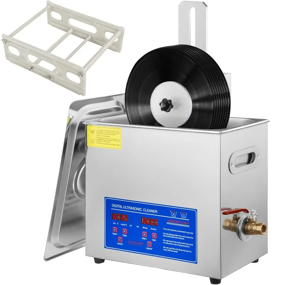 6L Ultrasonic Vinyl Cleaner for 7-12" Records, 8-Record Capacity, 180W Ultrasonic Cleaning Machine