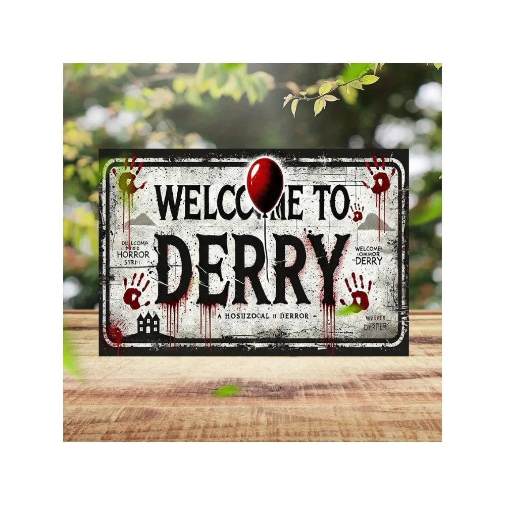 "Welcome to Derry" Metal Tin Sign Horror Pennywise Red Balloon Wall Decor For Man Cave/ Bar/ Halloween Party /Home Wall Art