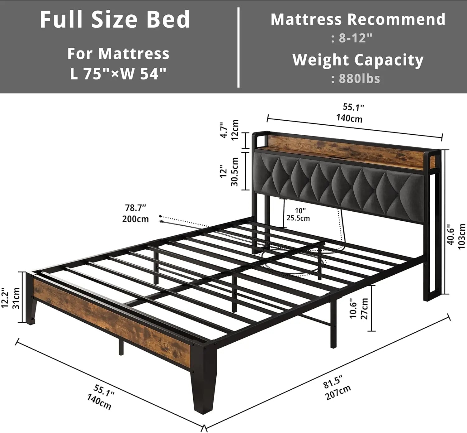 ANCTOR Twin-XL/Full/Queen/King Bed Frames, Storage Headboard with Outlets, No Noise, No Box Springs Needed