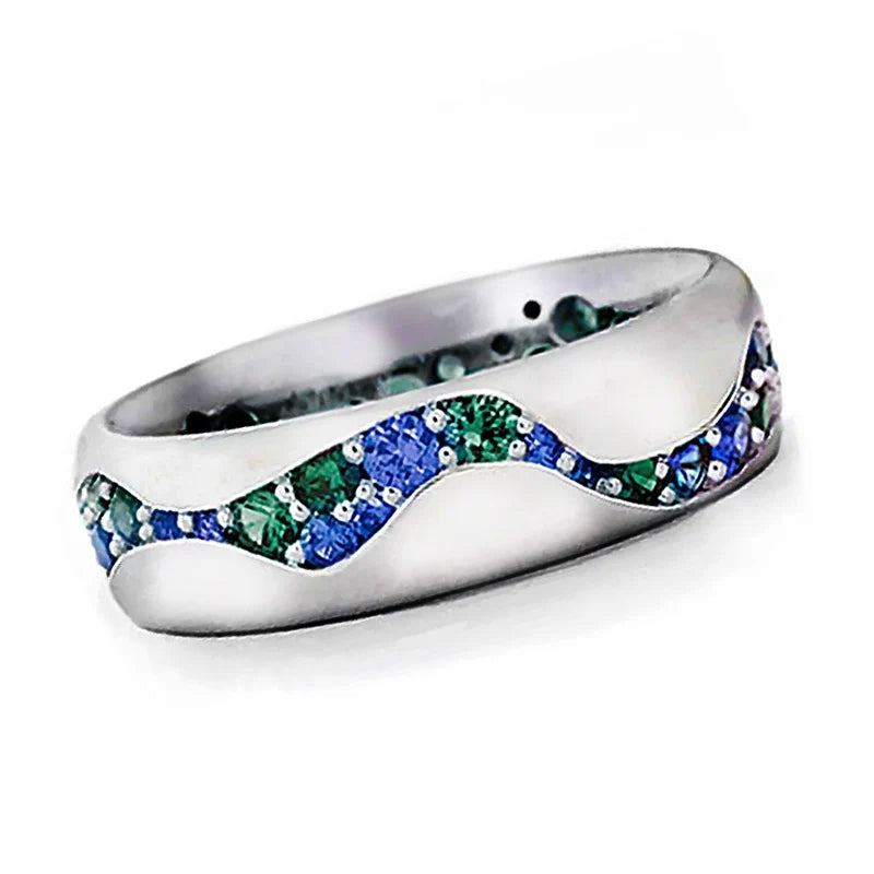 Paved Green/Blue CZ Band Rings for Women High Quality Silver Color Elegant Lady's Finger Ring Trendy Jewelry Drop Ship
