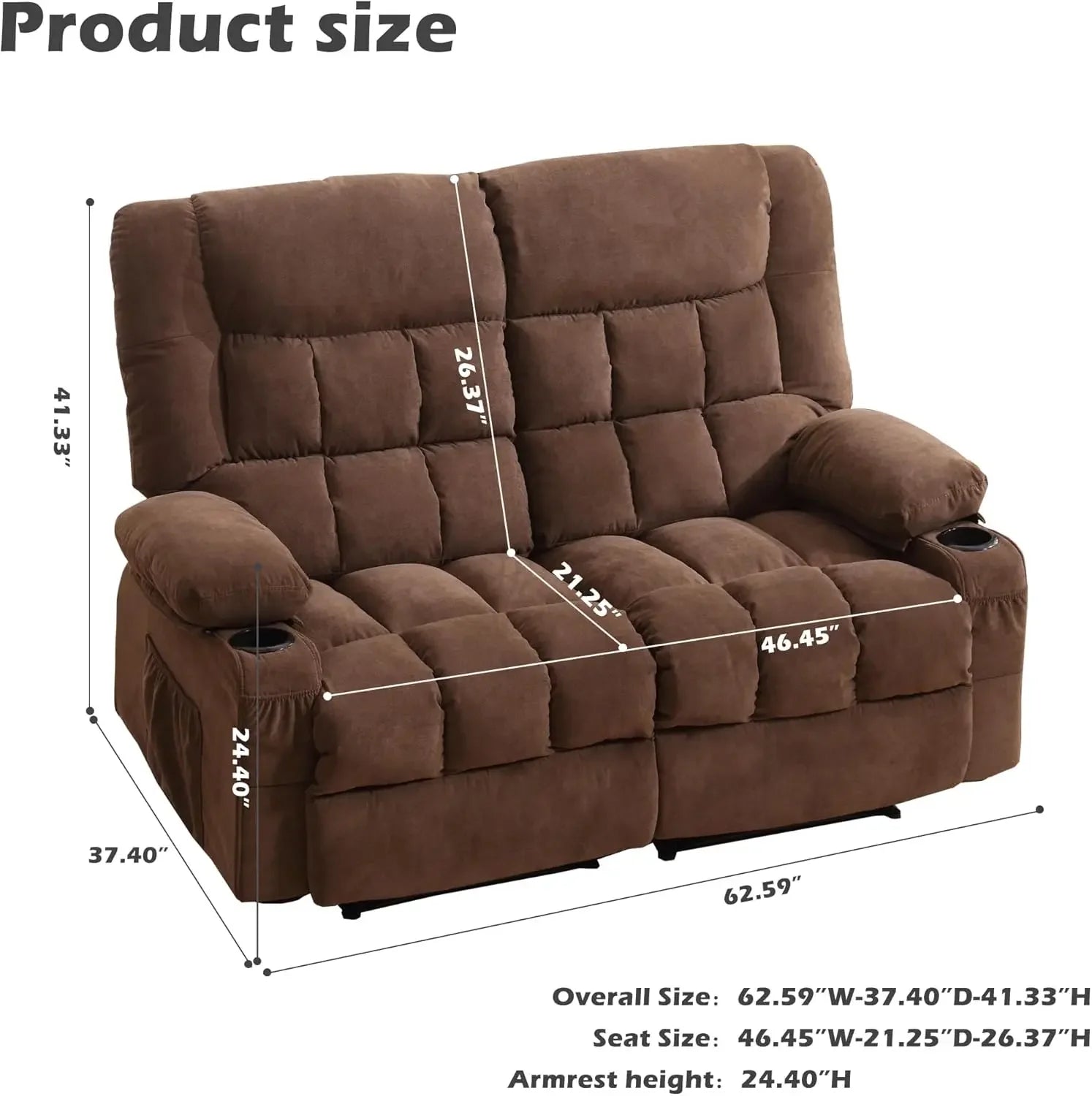 Reclining Loveseat with Cup Holders for Living Room 2 Seat Manual Loveseat Recliner with Side Pocket