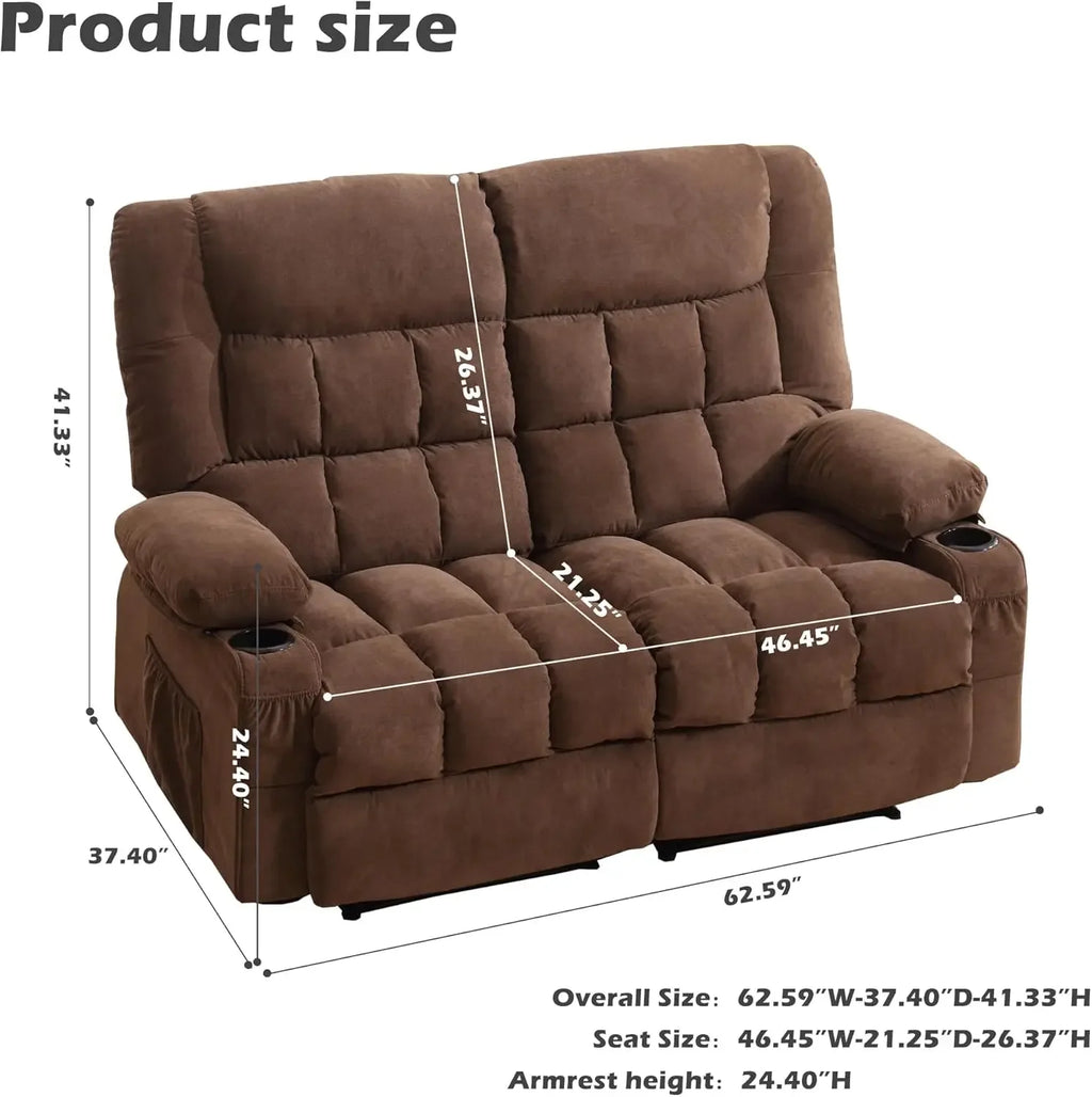 Reclining Loveseat with Cup Holders for Living Room 2 Seat Manual Loveseat Recliner with Side Pocket