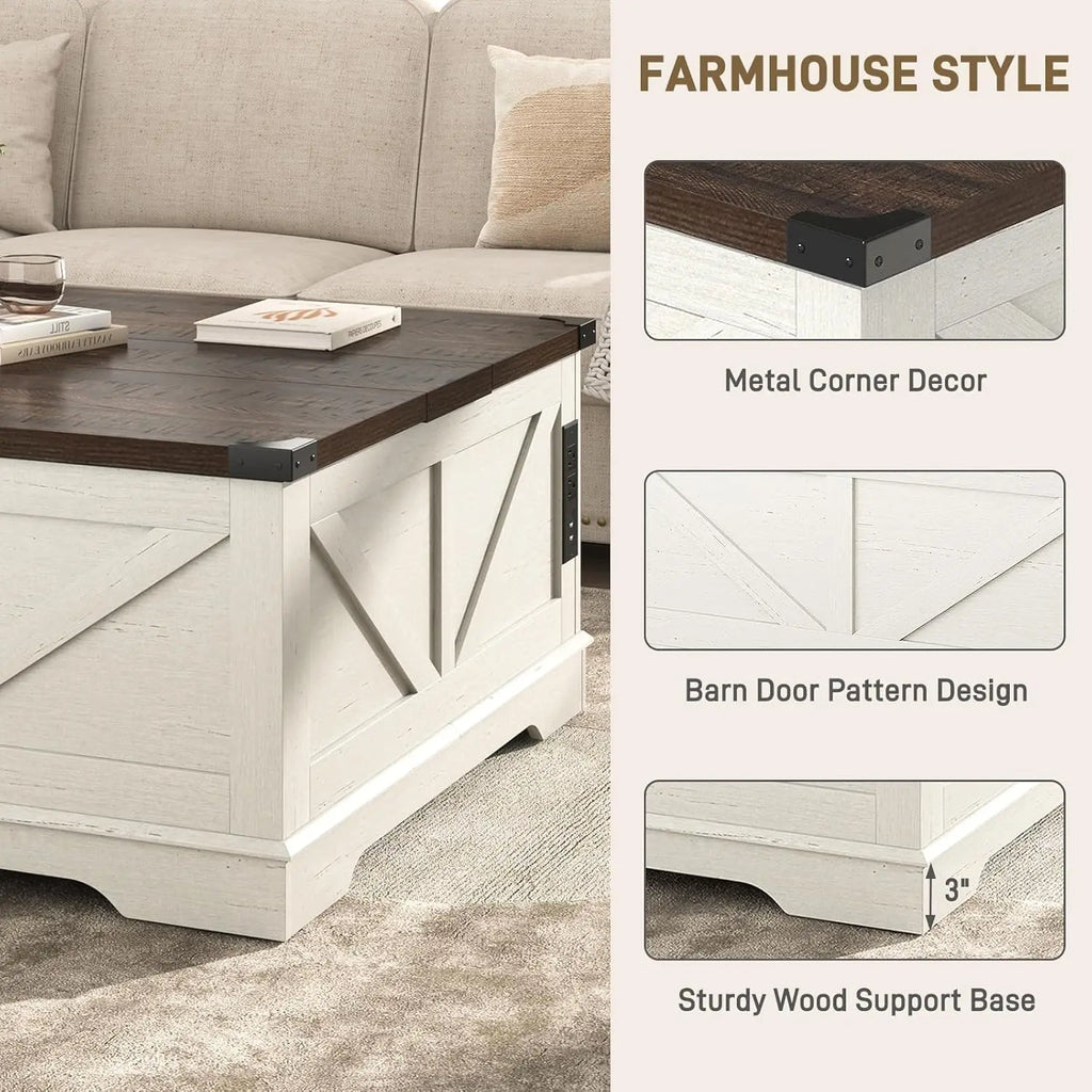 40” Large Farmhouse Lift Top Coffee Table with Power Outlets and Large Hidden Storage, Square Wood Living/Room Tables