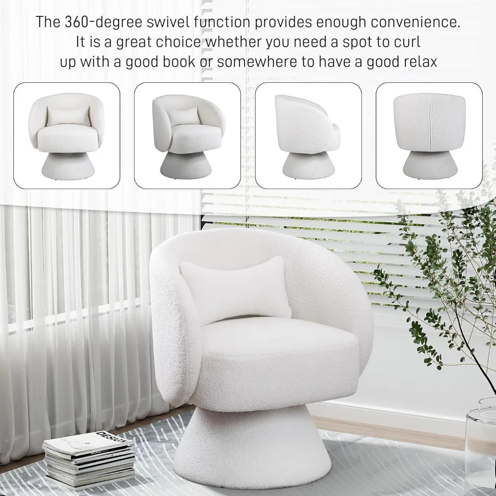 Swivel Barrel Chair, 360 Degree Modern Small Round Boucle Sherpa Swivel