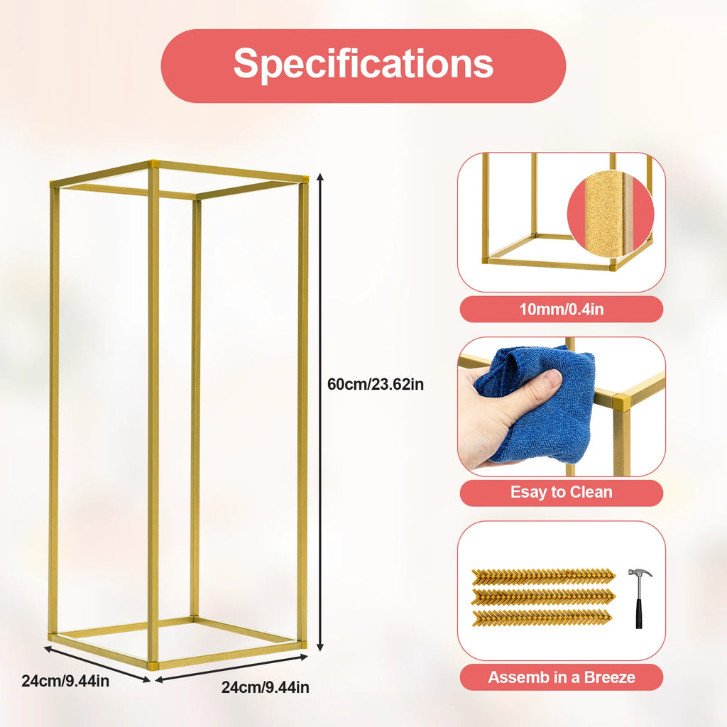 10PCS Metal Flower Stand Floor Vases/ Flowers Column Stand/ Rack for Wedding Party Birthday Anniversary Decor 24*24*60cm