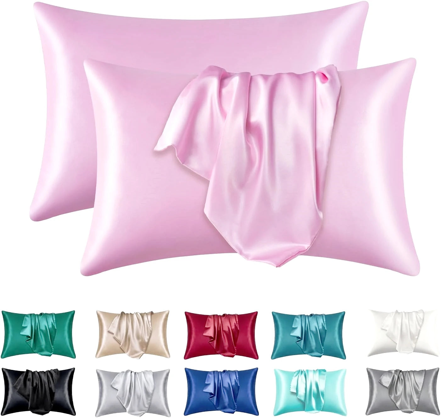 2pcs Satin Silk Pillowcase for Hair and Skin, Coral Pillow Cases Standard Size Set of   Super Soft Pillow Case