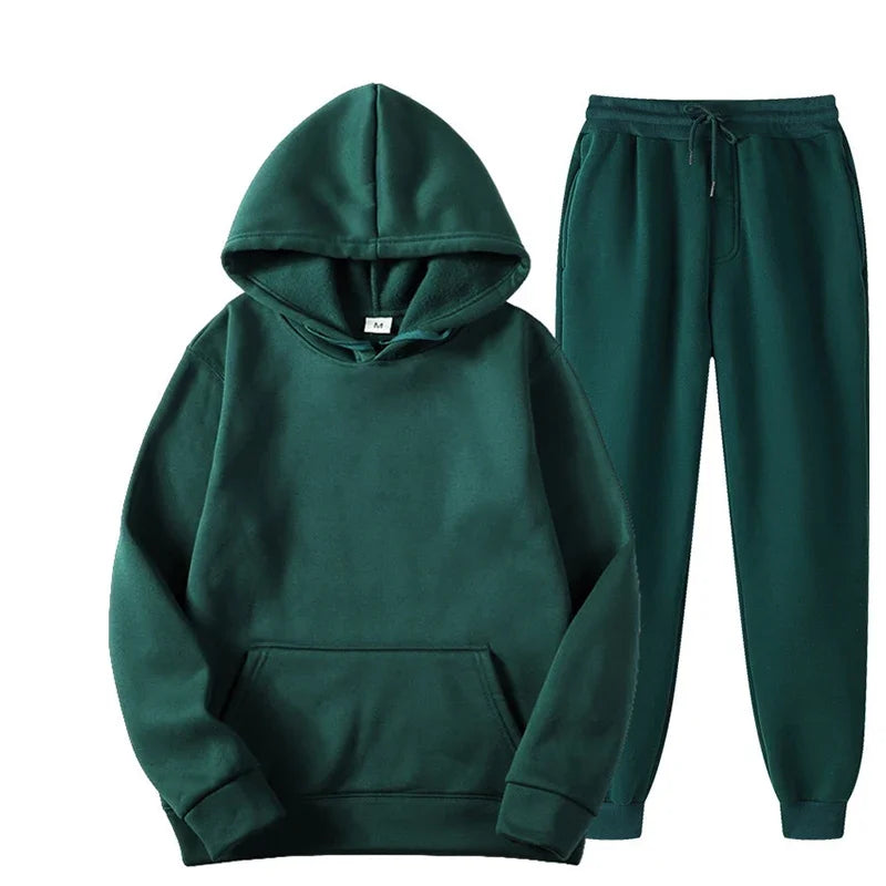 Men/ Women Tracksuit Hoodies/ Casual Solid Color /Thick Pullover and Long Pant 2-piece Set Men/Women Fleece Jogger Sports Suit