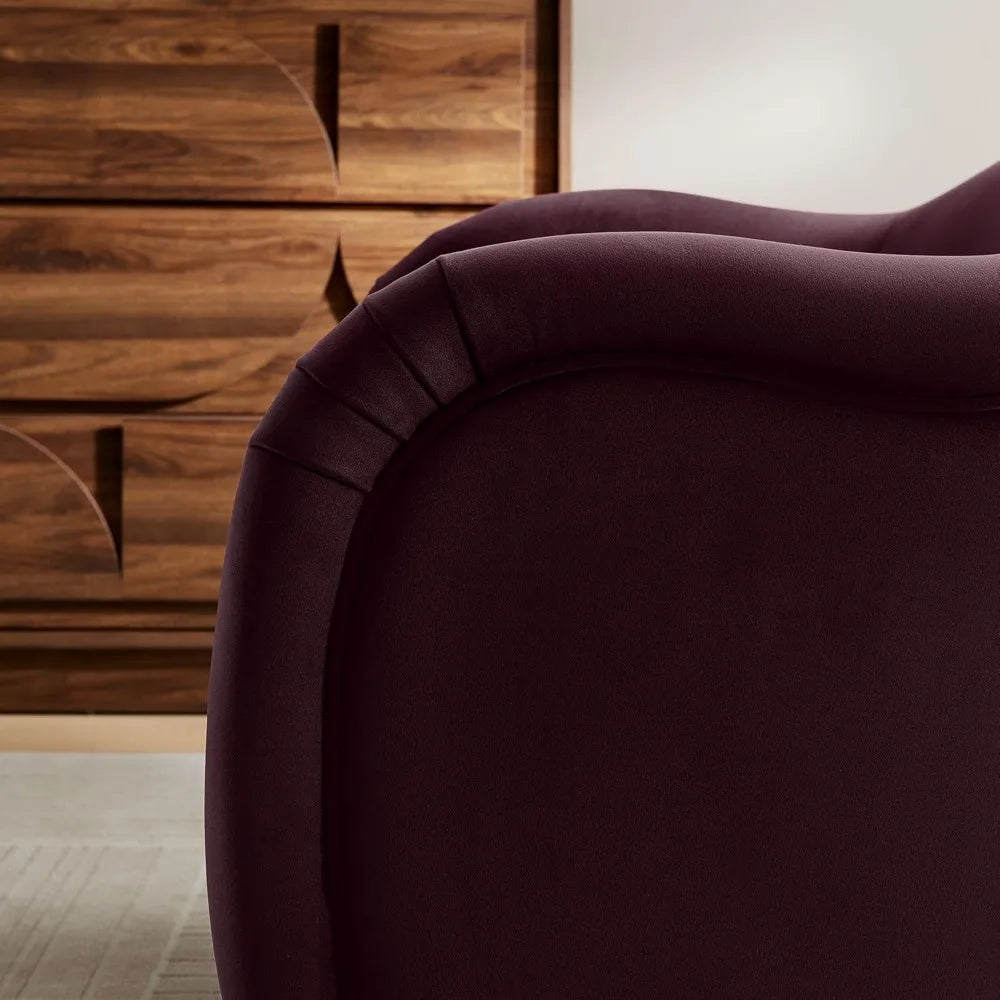 Barrel Chair with Performance Velvet Fabric in Mulberry – Upholstered Accent Armchair with Curved Backrest
