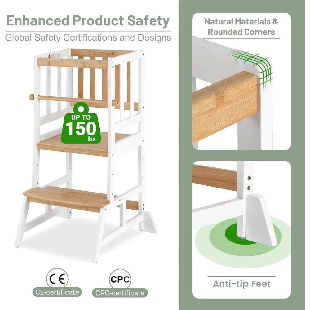 Customizable-Toddler Standing Tower - Adjustable Height Toddler Kitchen Stool Helper - Kids Kitchen Step Stool