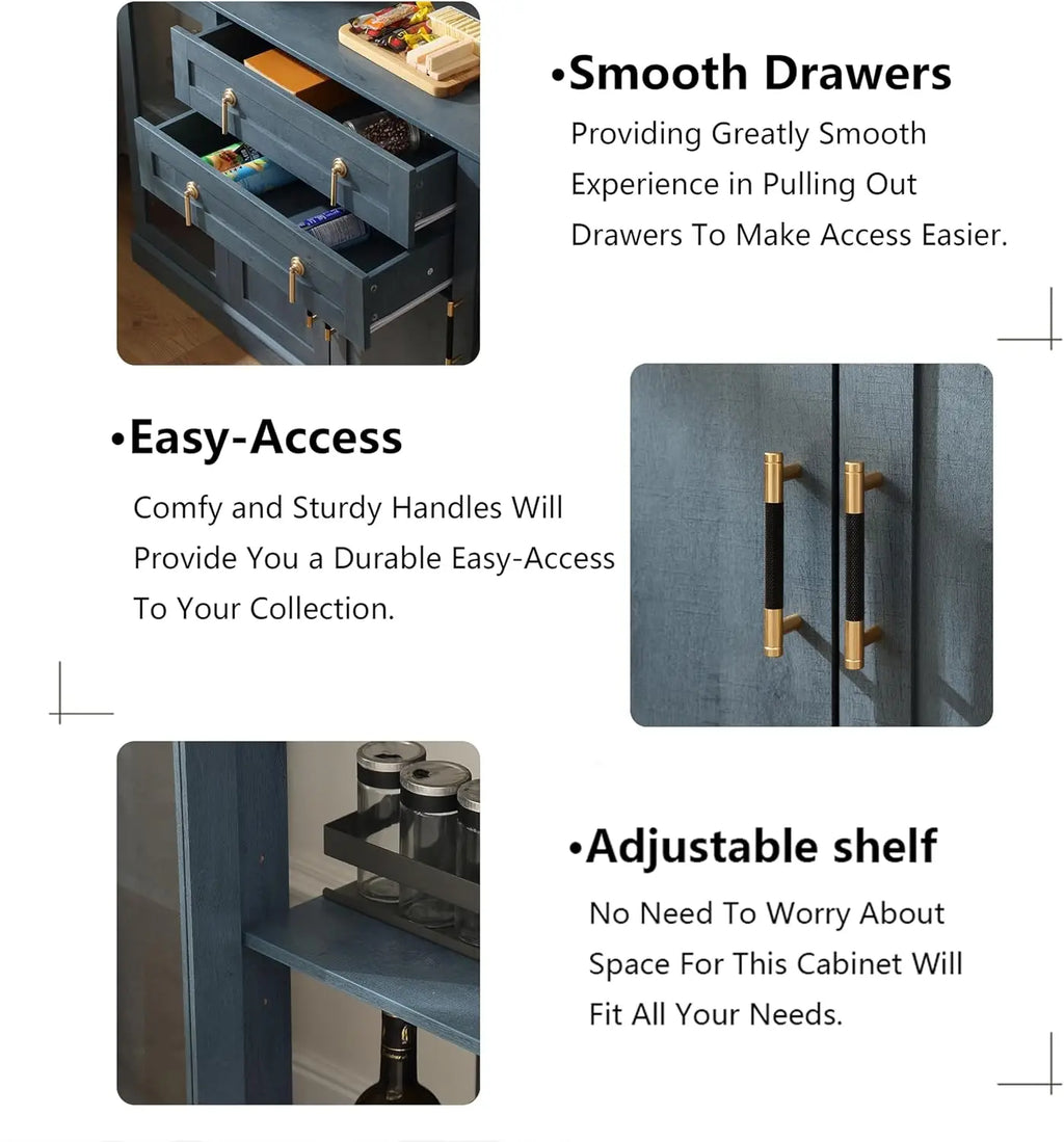 58.2'' Modern Sideboard with Storage, Accent Buffet Cabinet with 2 Glass Doors, Credenza with Two Drawers and Adjustable Shelves