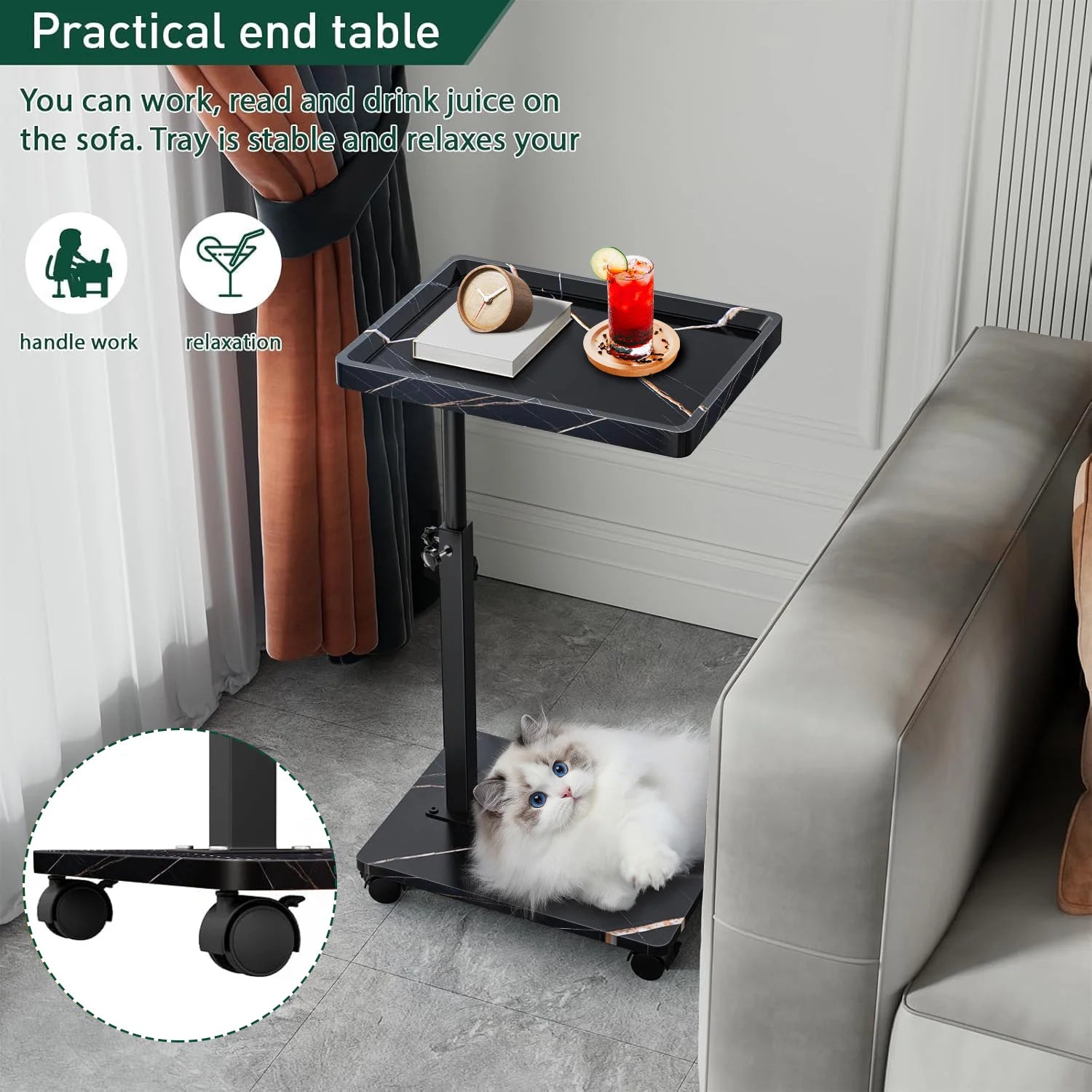 15.74x11.81 Inch Coffee Table C-Shaped Simple Mobile Rolling Storage Desk Home Bedside Corner Sofa Cabinet Family Side Tables