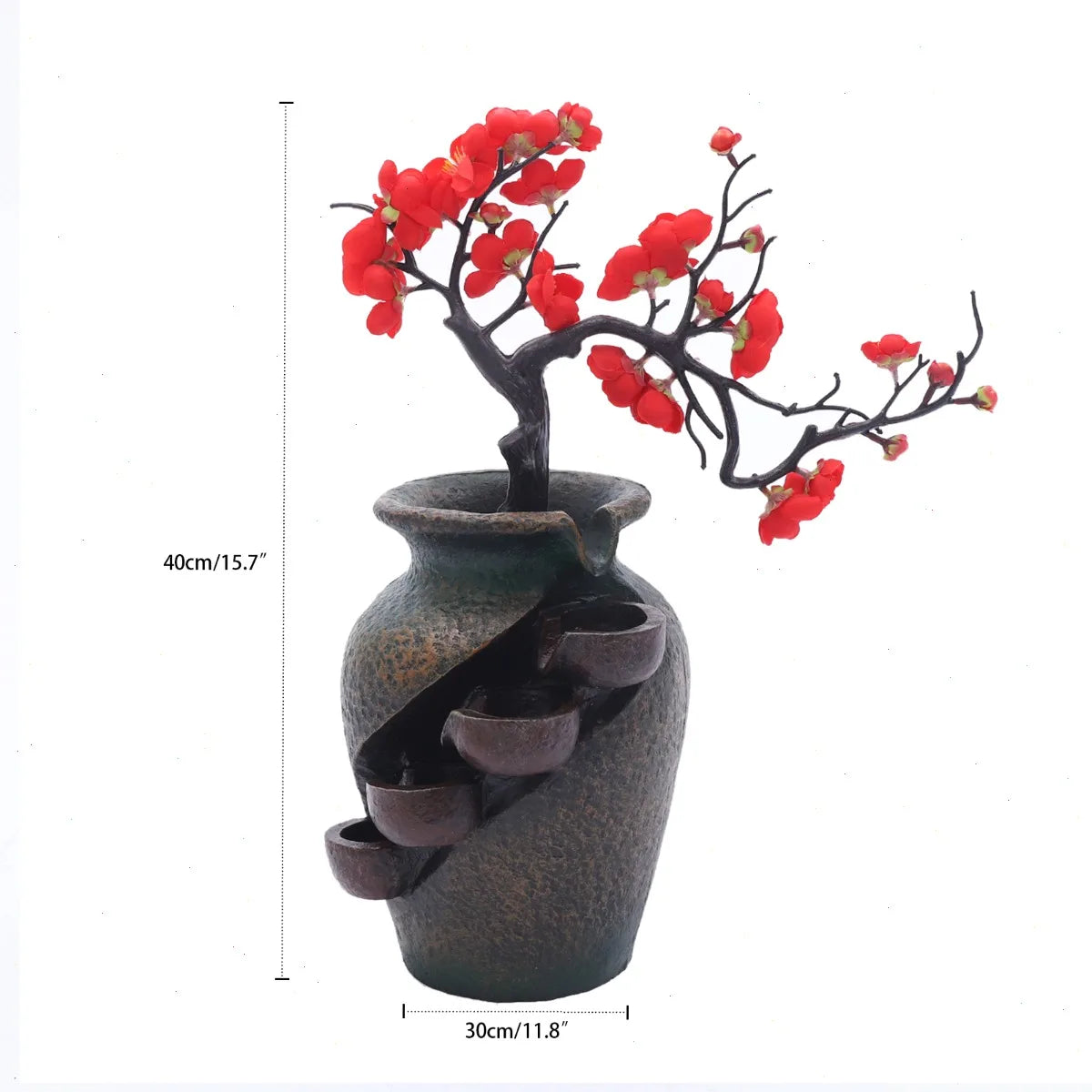 Tabletop Fountain, Vase Shape, Flowing Water, Simulated Flowers, Resin, Low Noise Pump, for Home Decoration, Office Desk, Living Room, Bedroom, Art Decor, Relaxing