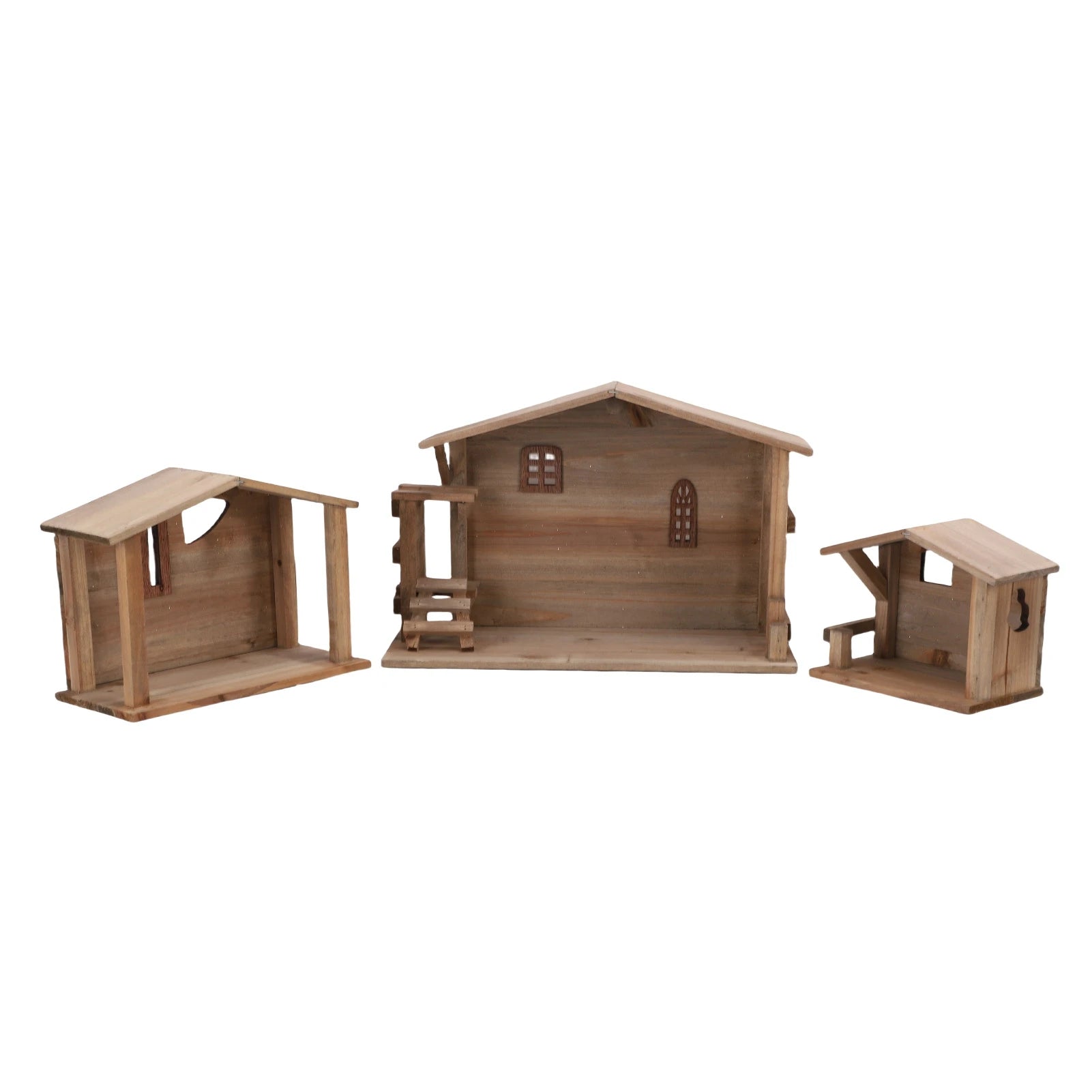 Wooden Christmas Stable Decor - Solid Wood Rustic Stackable House Ornament for Tabletop, Fireplace, Kitchen & Holiday DIY