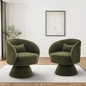 Swivel Barrel Chair, 360 Degree Modern Small Round Boucle Sherpa Swivel