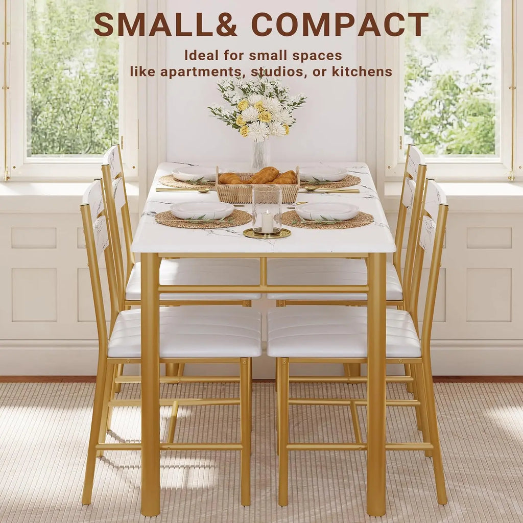 Dining Table Set for 4, Wood Kitchen Table with Upholstered Chairs for Kitchen & Dining Room