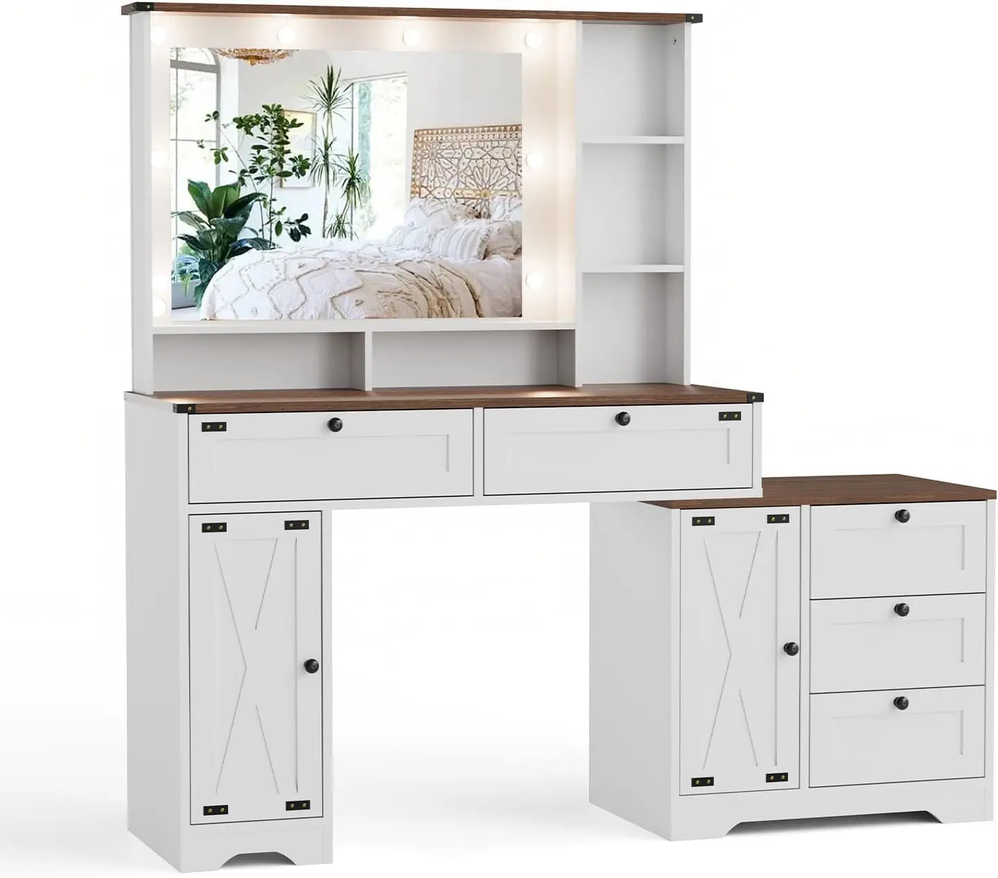 Expansive Makeup Vanity Table with Tri-Color Lighting and Ample Storage Featuring 5 Generous Drawers