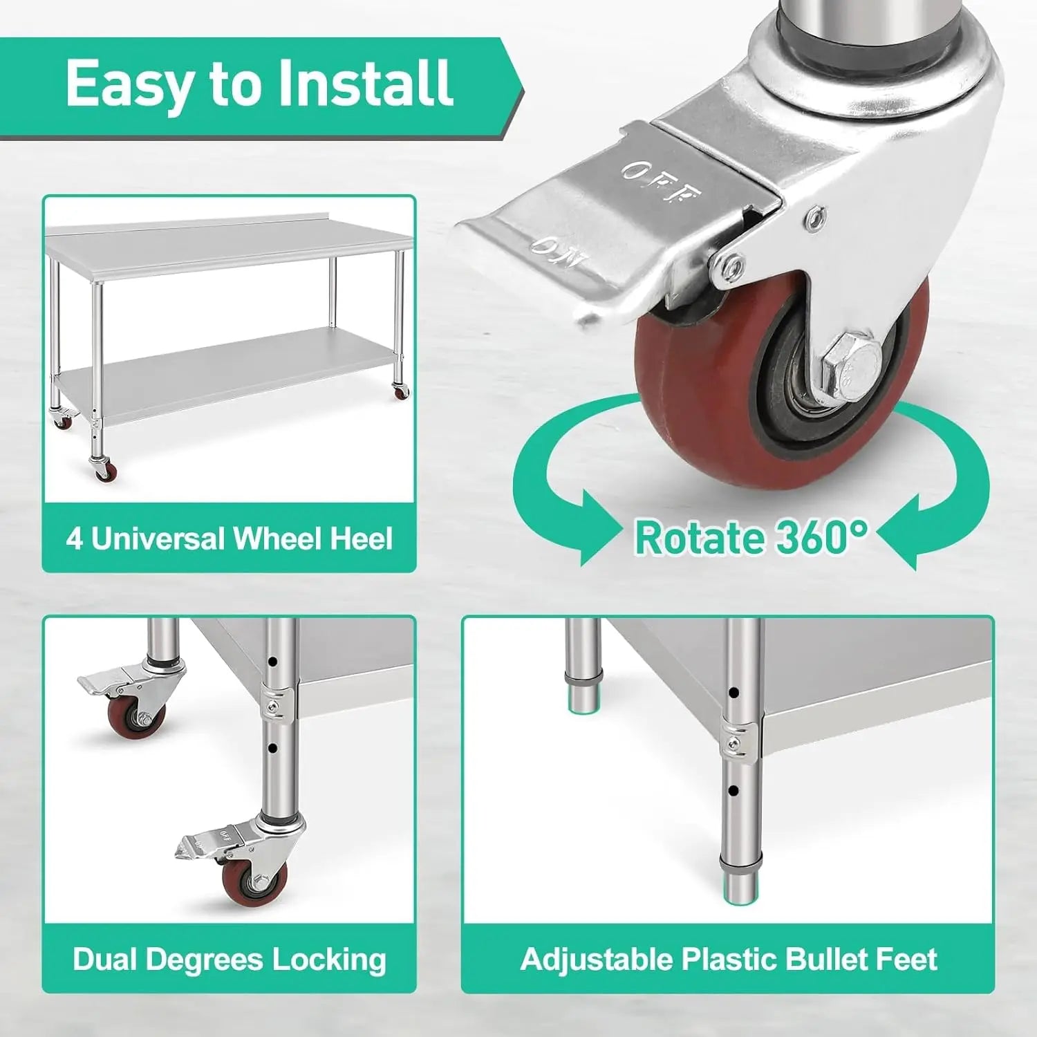Commercial Grade 72 x 30 Stainless Steel Prep Table with Adjustable Shelf and Wheels