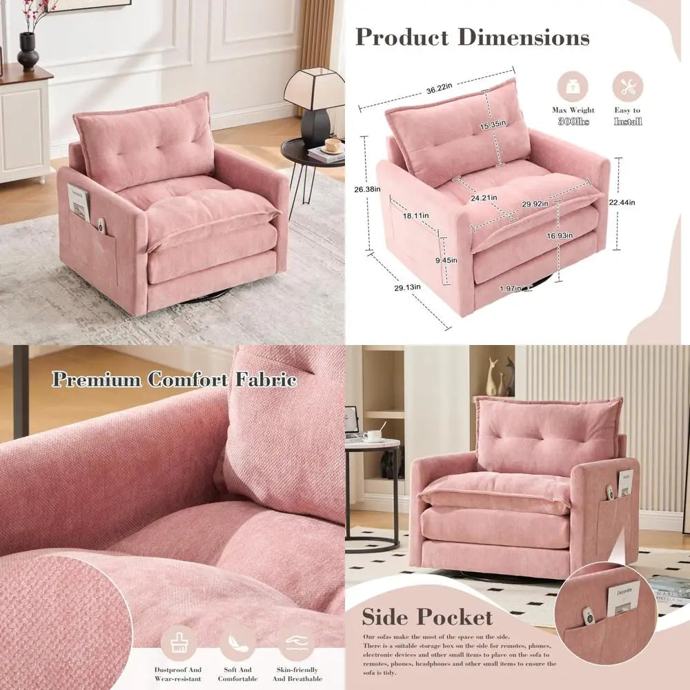 Contemporary Chenille Swivel Chair, Comfortable Fabric-Covered Accent Seat with 360-Degree Metal Swivel Base