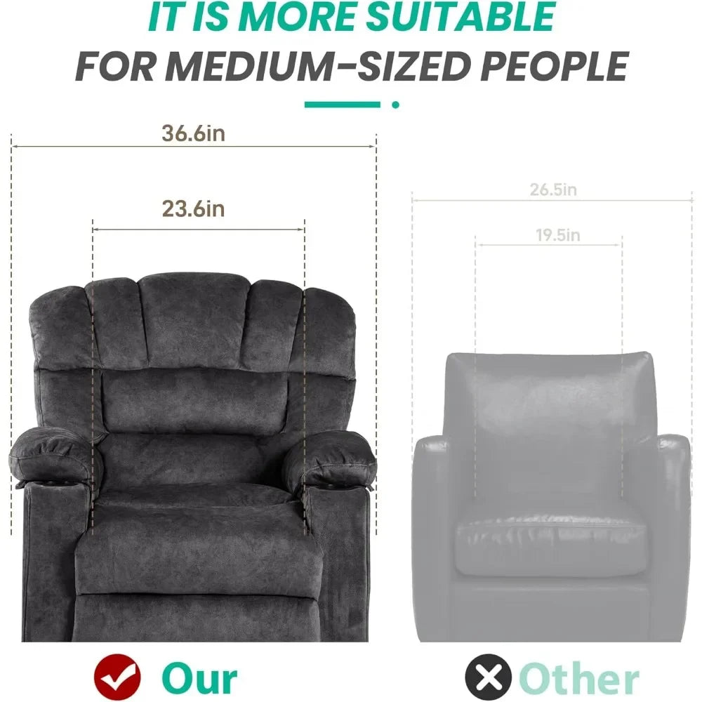 The New-Recliner Chair Modern Ergonomic Lounge Single Sofa Seat Living Room Gravity Recliners Foam Filling 2 Cup