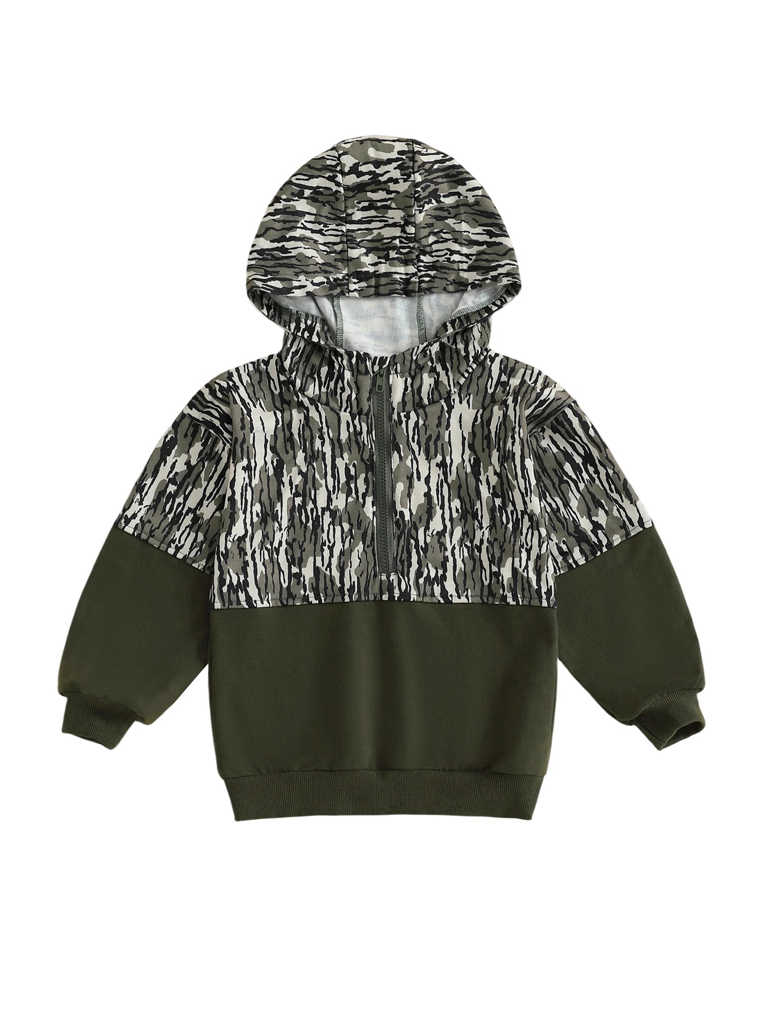 Children s Camouflage Print Half Zip-up Long Sleeve Hooded Sweatshirt/Casual Toddler Pullover Jacket Coat for Girls/Boys