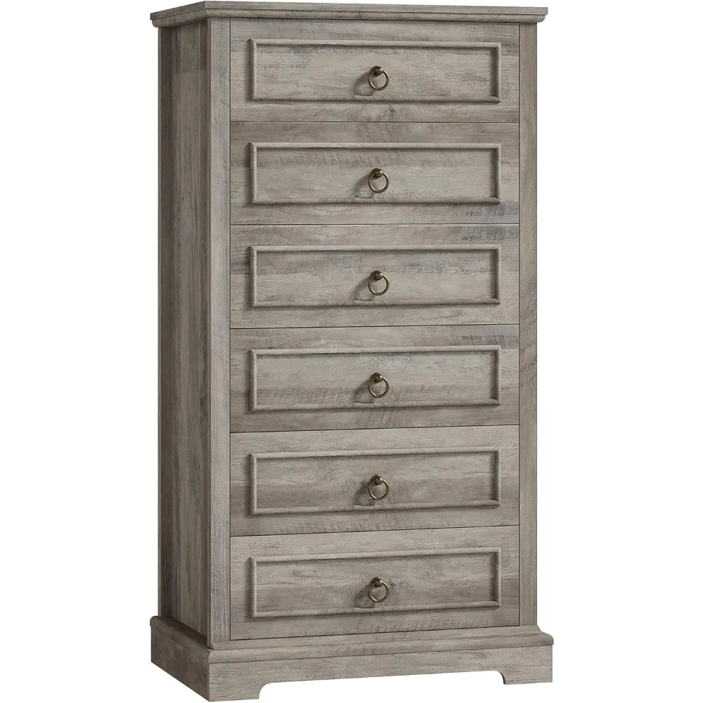 6 Drawer Dresser for Bedroom, 52" Tall Dresser, Modern Farmhouse Vertical Chest of Drawers for Bedroom