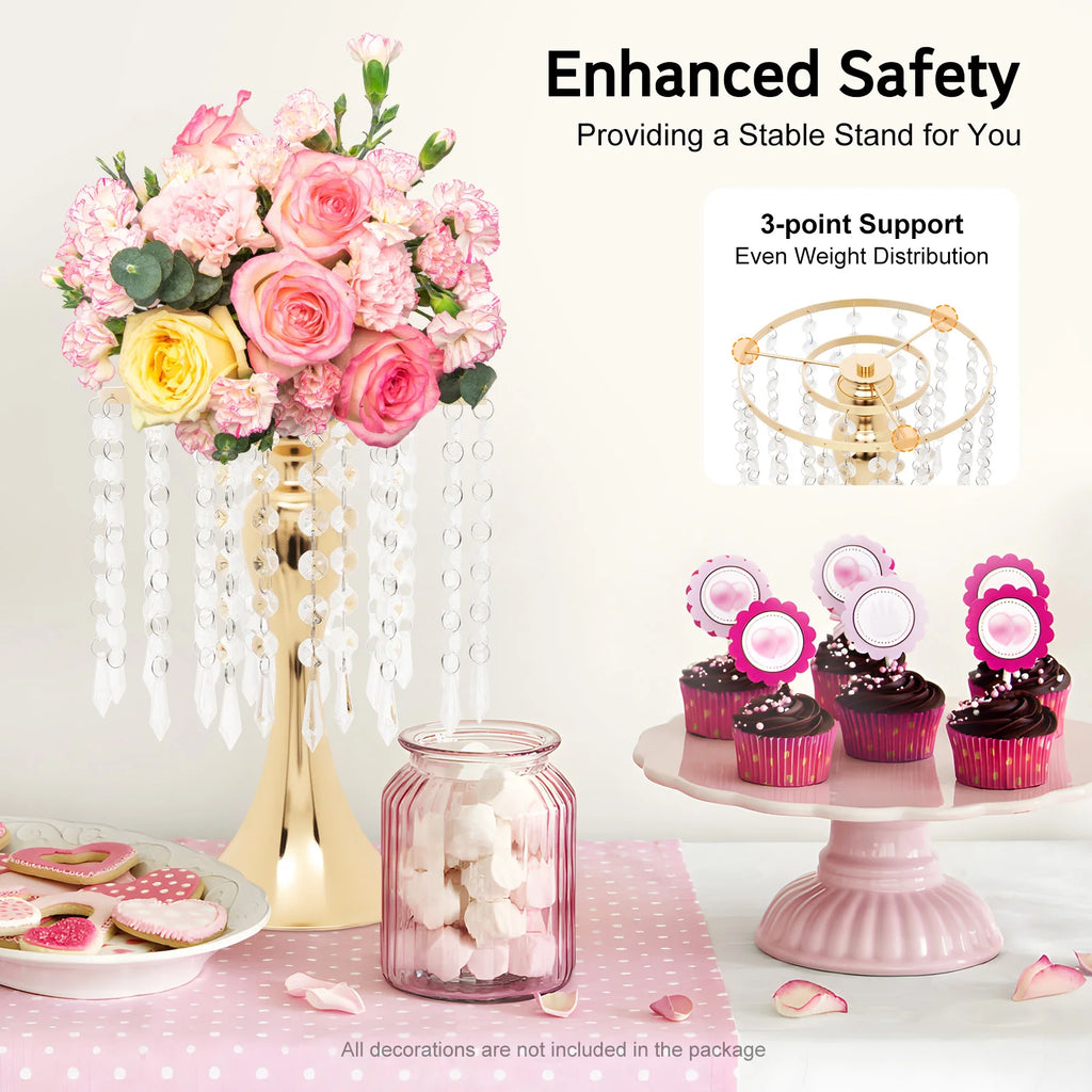 10Pcs Gold Electroplated Iron Acrylic Imitation Crystal Flower Stand Tabletop Floral Holder For Wedding Venue/ Balcony /Photo Studio Decor