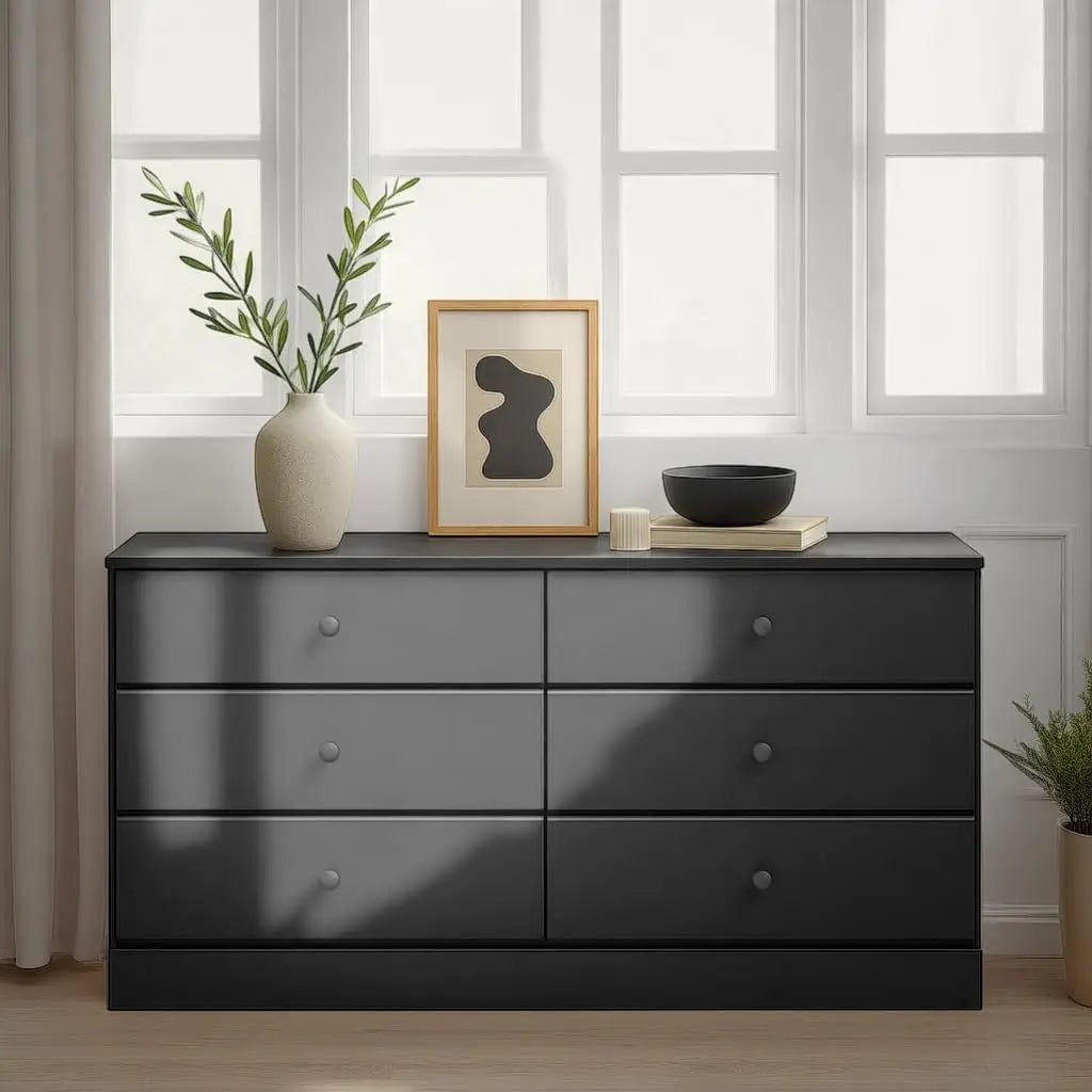 6 Drawer Double Dresser , Black