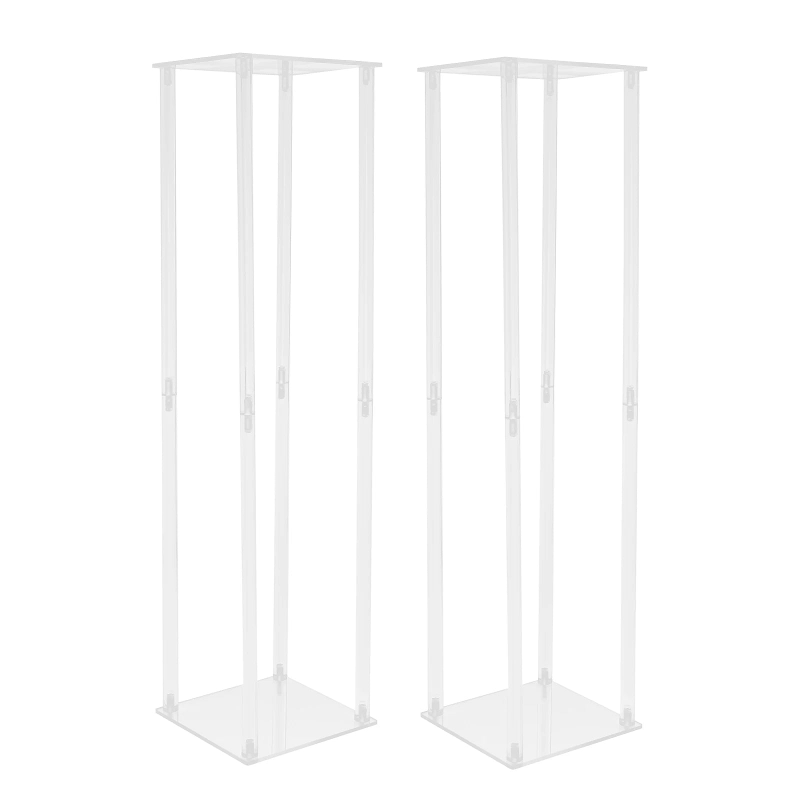 2PCS Acrylic Clear Wedding Flower Stand 100cm Wedding Geometric Flower Vase Column Stand for Wedding Party Table Centerpiece