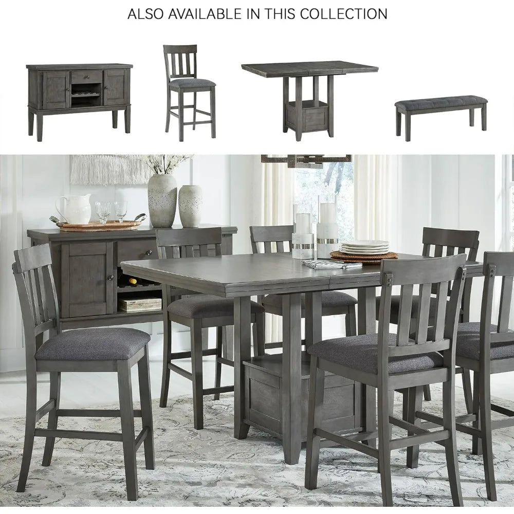 Modern Farmhouse Style Counter Height Dining Table with Extension, Dark Gray Finish