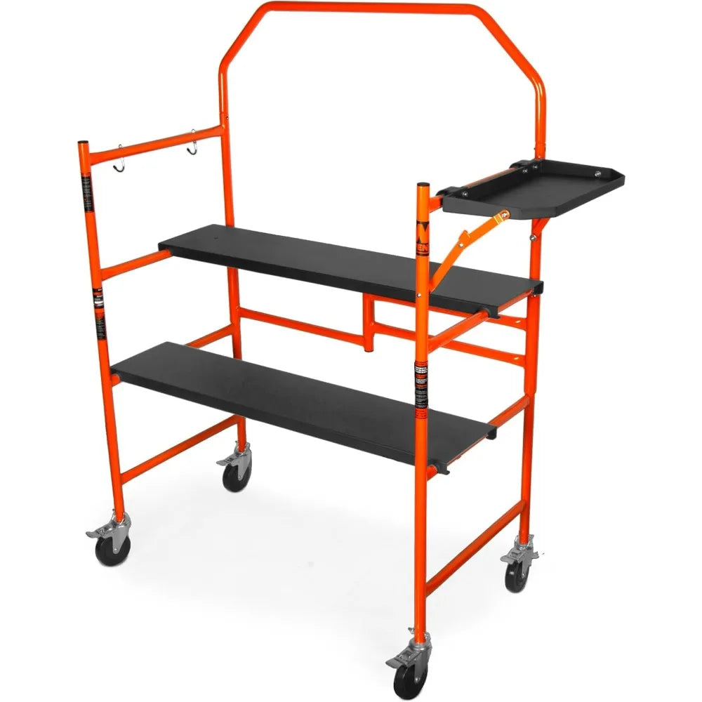 4-Foot Folding Scaffolding with 500 lbs Capacity, Safety Rail and Tool Shelf