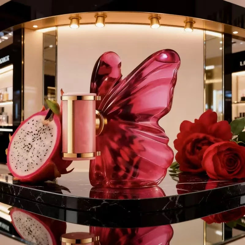 LA Bom- 2.7oz Female Perfume, Fresh Flower and Fruit Fragrance, Dragon Fruit Integration, Unique Butterfly Design