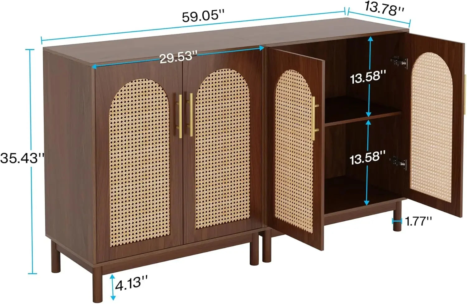 NEW Set of 2 Rattan Sideboard Buffet Cabinet with Storage, 59 Inch Accent Cabinet for Dining Room, Living Room, Kitchen, Rattan