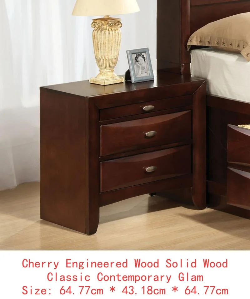Contemporary King Size Bed with Footboard Drawers & Headboard Bookcase in Cherry Finish