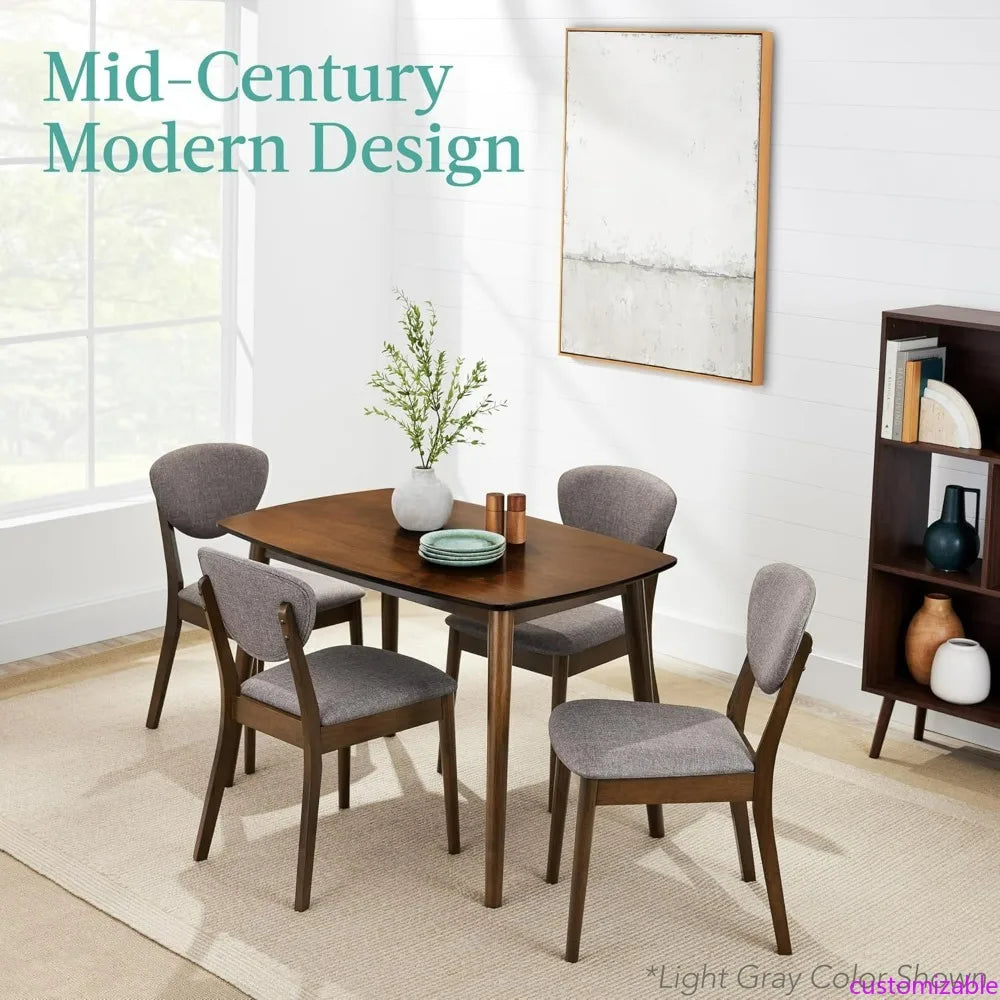 Mid-Century Modern 5-Piece Dining Set: Compact Table and 4 Padded Chairs for Home or Apartment