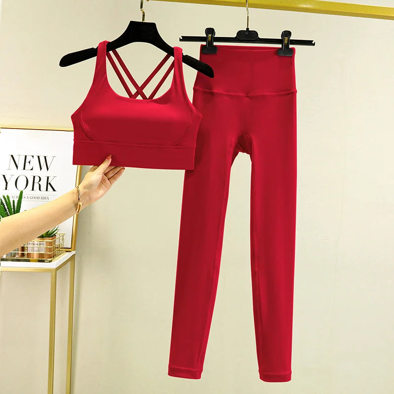 TRY TO BN Women's Tracksuit Yoga Set Fitness Leggings/ Sports Bra/ Naked Sportwear Breathable Workout Two Pieces Suit Gym Clothes