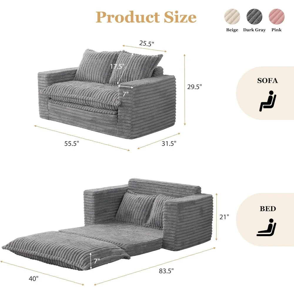 3-in-1 Pull Out Floor Couch with Washable Cushion and Pillows, Loveseat Sleeper Sofa, Convertible Sofa Bed/ Futon Couches