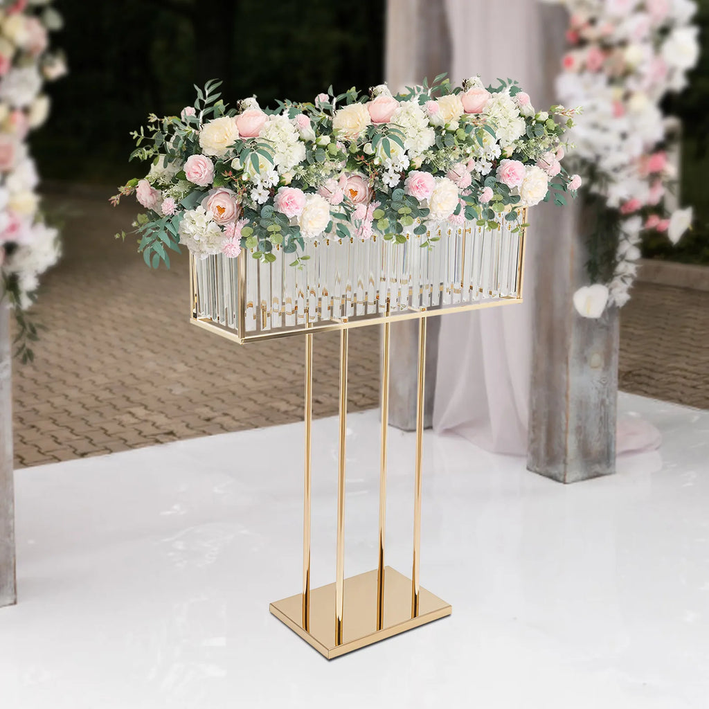Flower Stand Iron Crystal Centerpieces on Floor Tall Gold 70*90cm Flower Arrangement Stand Flower Vase Wedding Party Decoration