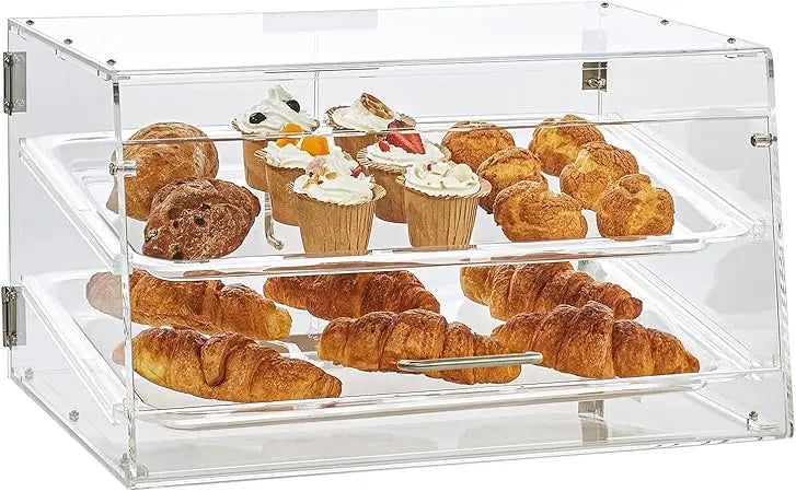 Two-Tier Commercial Pastry Display Case, Countertop Bakery Showcase with Acrylic Box and Rear Door Access