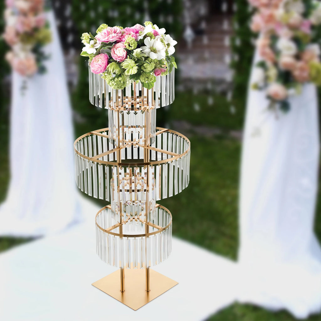 1/2Pcs 5-Tier Gold Acrylic Wedding Flower Stand 110cm Crystal Style Floor Standing Centerpiece for Wedding Party Event Decorate