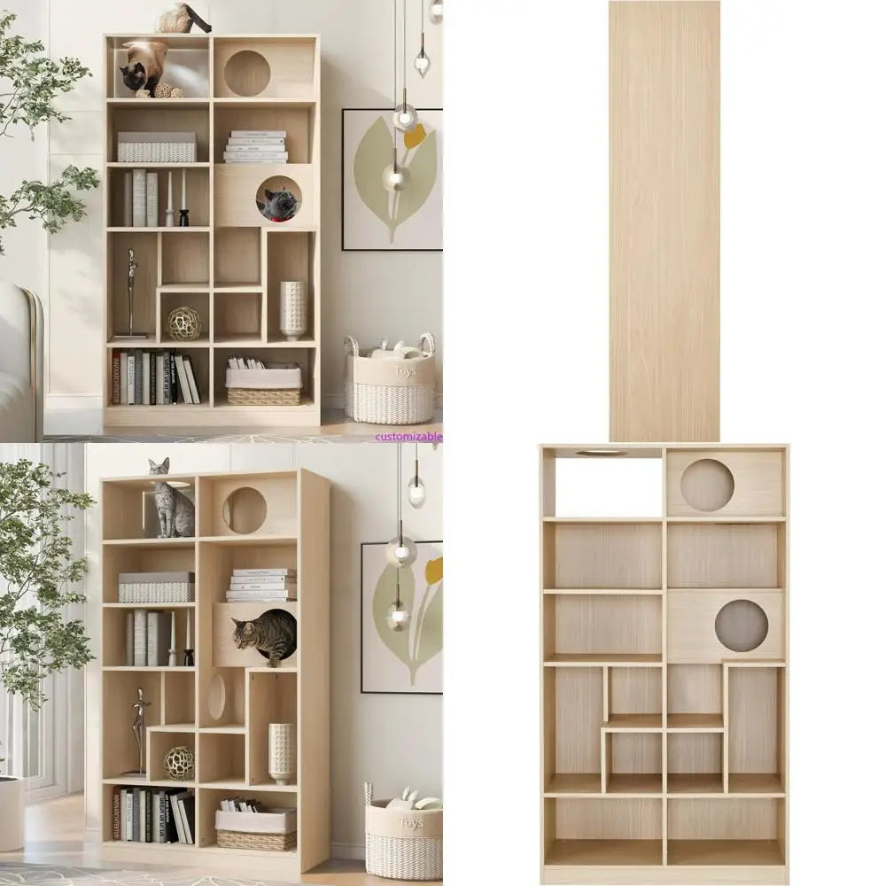 5-Tier Pet-Themed Bookshelf: Stylish Furniture with Cat-Friendly Tree Shelves and Round Hollow Door