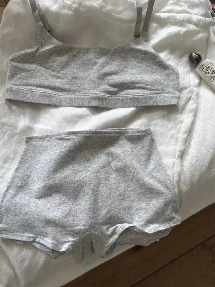 Simple High Elasticity Lingerie Sport Set/ Women Casual Cotton Adjustable-strap Seamless Bras/Low Waist Boxer Chic Briefs Sets