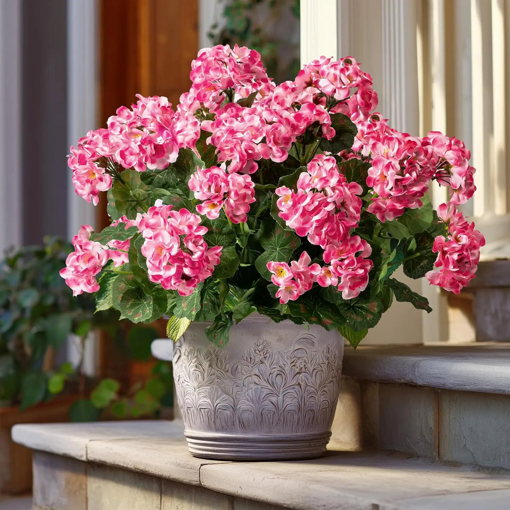 Artificial Geranium Flowers for Outdoors 19.6" Geraniums Artificial Flowers Realistic Faux Geraniums for Outdoor Planter
