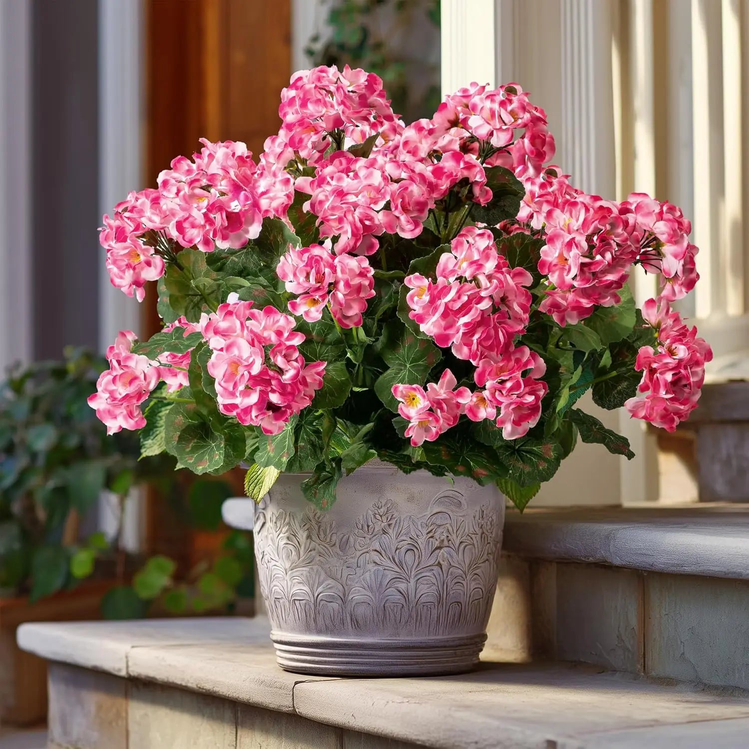 Artificial Geranium Flowers for Outdoors 19.6" Geraniums Artificial Flowers Realistic Faux Geraniums for Outdoor Planter