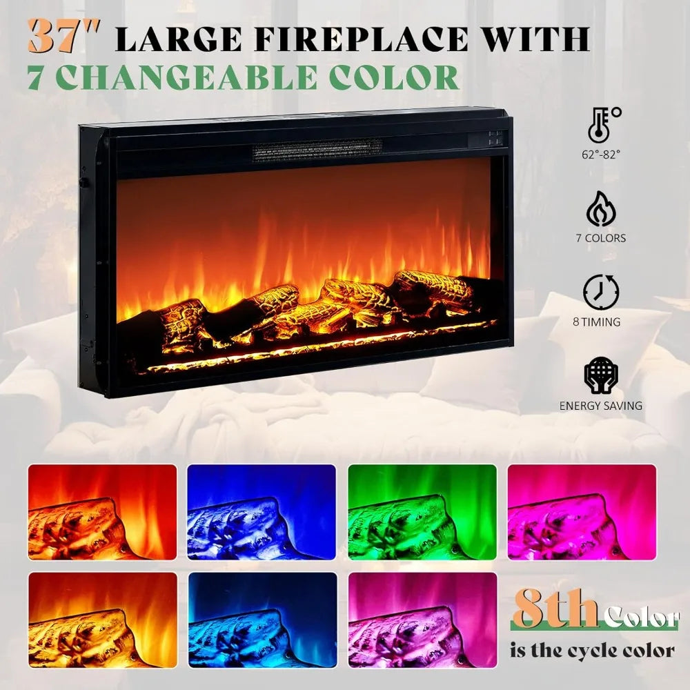Farmhouse 70" Fireplace TV Stand with 37" Fireplace, Large LED Media Entertainment Center for 80" TVs, 31" Tall Highboy TV Console