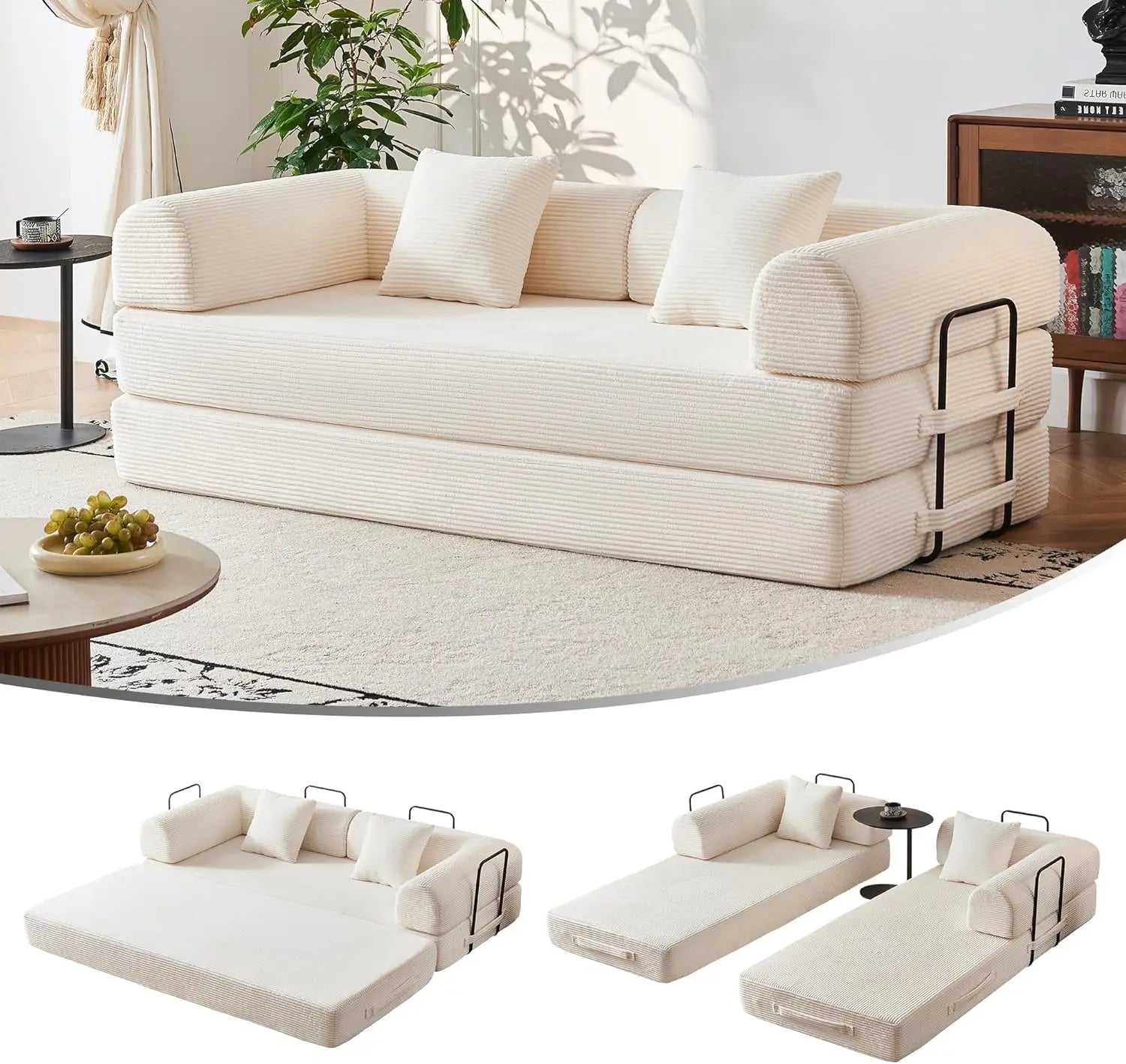 5-in-1 Convertible Sofa Bed | 79" Modular Sleeper with Fixed Frame & No Assembly | Boneless Compression & Pull Out Bed