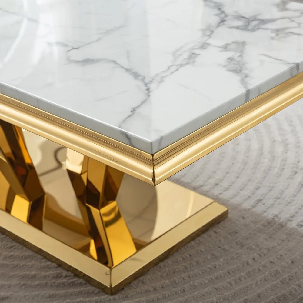 Luxury Marble Coffee Table with Stainless Steel Pedestal, 47" Modern Gold Coffee Table for Living Room, Rectangle Faux Marble