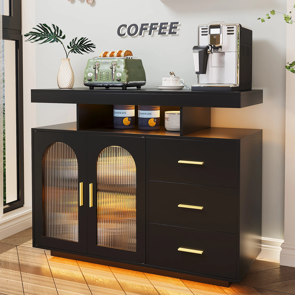 JDPAG 40" LED Buffet Cabinet with Wireless Charging Station, Auto Sensor RGB 20-Color Dimmable Sideboard