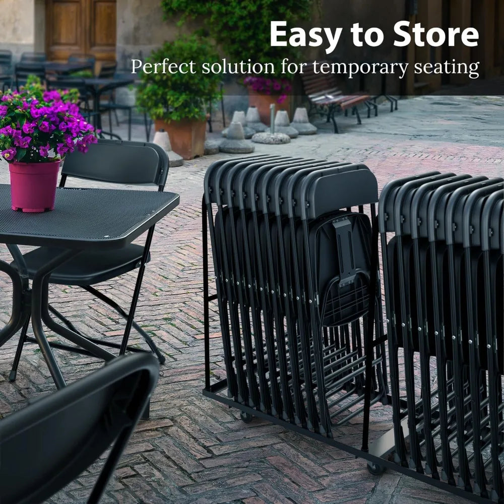 10-Pack Black Plastic Folding Chairs with Stackable Design/ High-Capacity 350 Pounds/ Steel Frame for Indoor and Outdoor Use