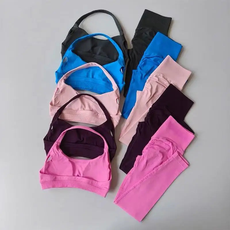 Seamless Yoga Suit Women's Beauty Back Sports Bra Lingerie Peach Buttocks Fitness High Waist Legigngs Gym Yoga Suit Pilates Set