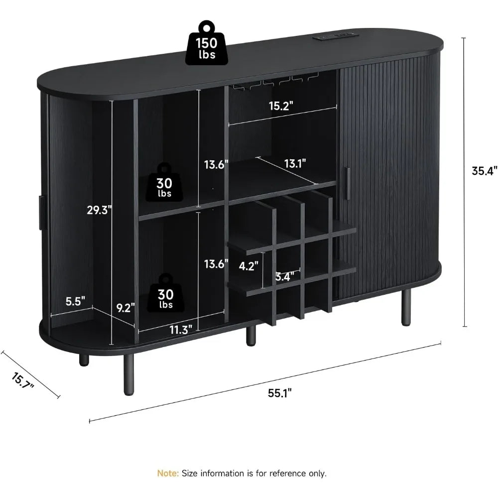 Modern Farmhouse-Style Wine/ Bar Cabinet with LED Lighting, Liquor/Whiskey Storage, and Glass Holder